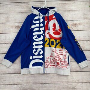 Disney‎ Disneyland Resort 2021 Retro Mickey Full Zip Hoodie Adult XXL White/Blue